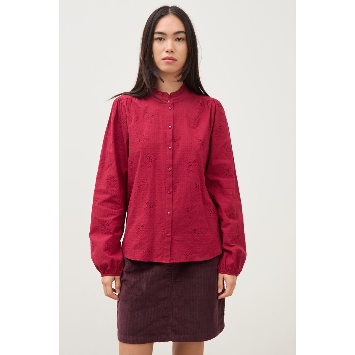 Chemise ample en coton manches longues bordeaux, BONOBO