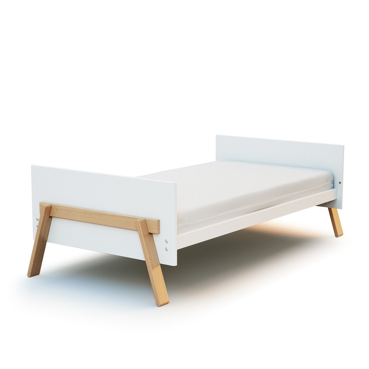 Lit bébé évolutif en bois CANAILLE blanc et hêtre verni, AT4