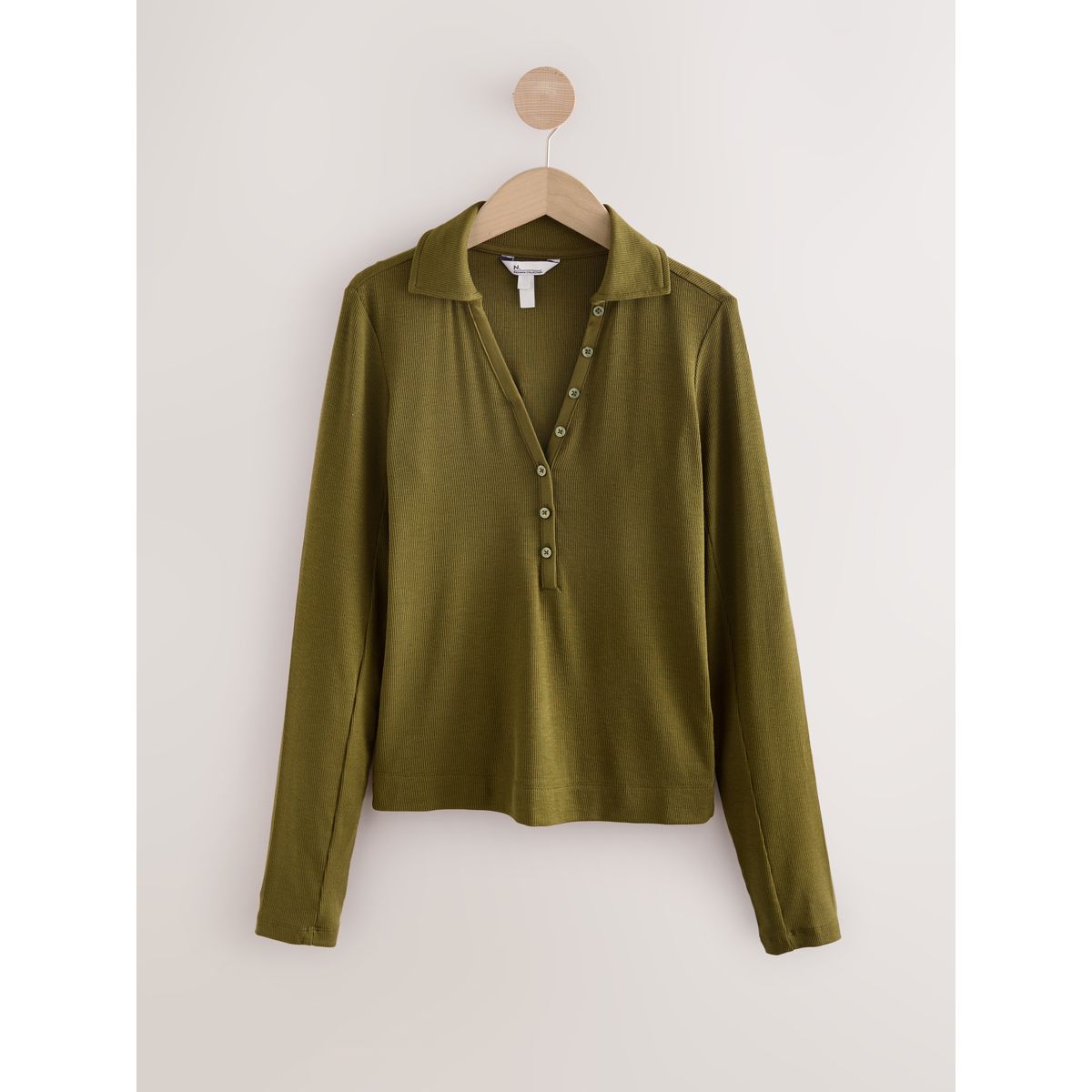 Polo à manches longues et col n. premium vert olive, NEXT