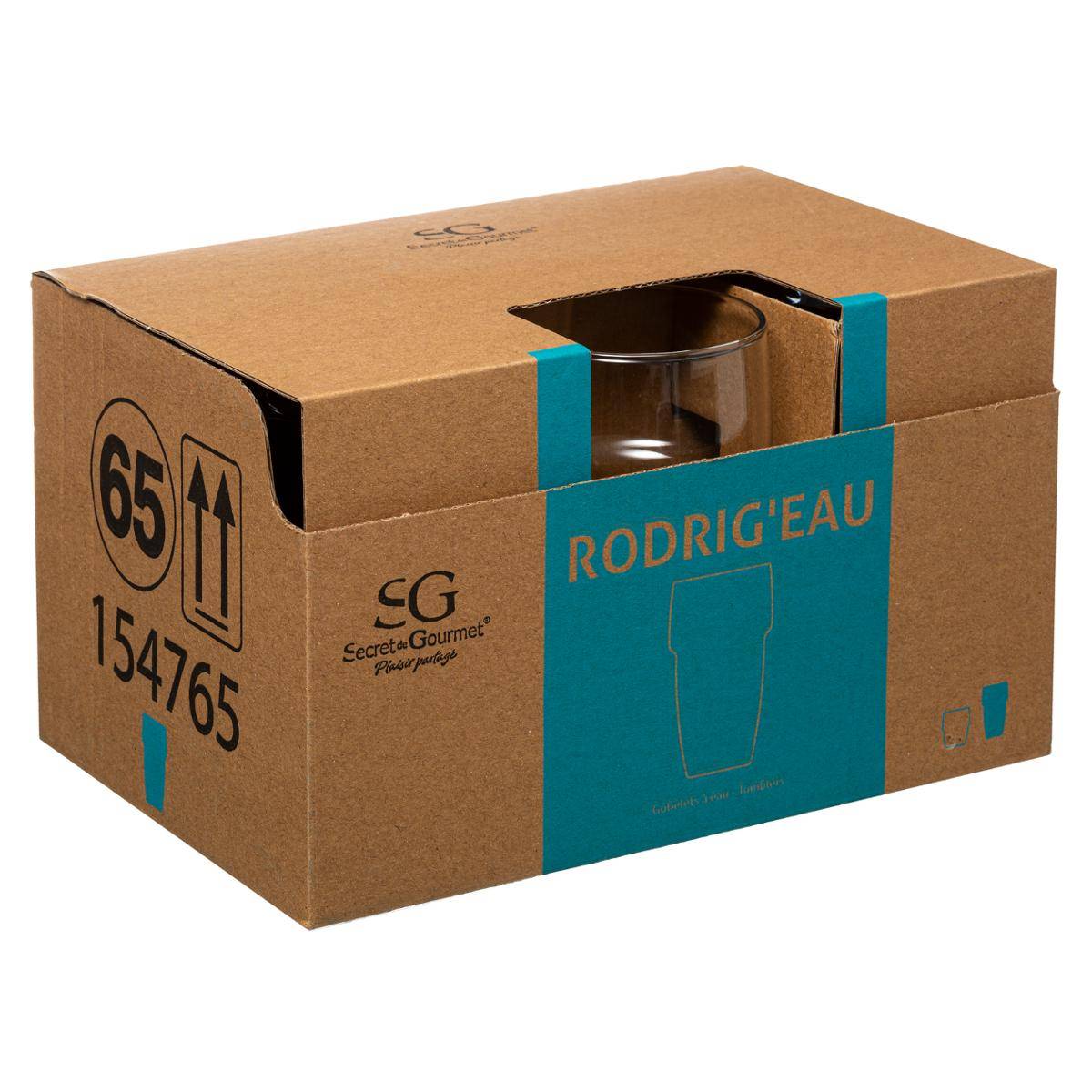 Lot de 6 verres hauts en verre 34 cl RODRIG'EAU transparent, SECRET DE GOURMET