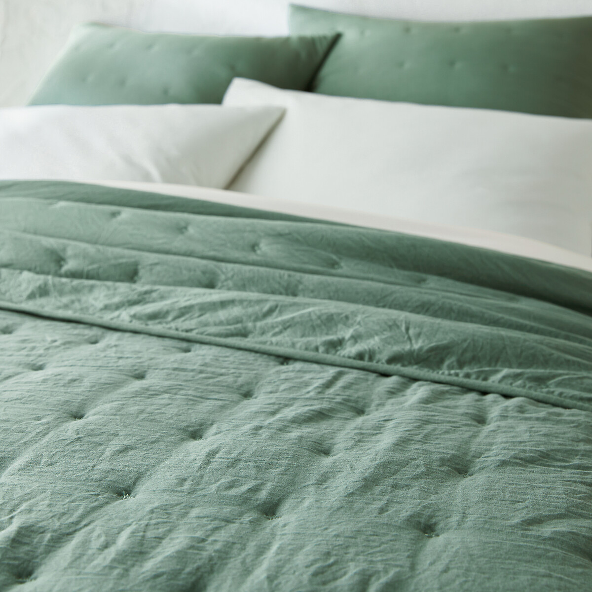 Couvre lit boutis matelassé microfibre lavée, Loja vert eucalyptus, LA REDOUTE INTERIEURS