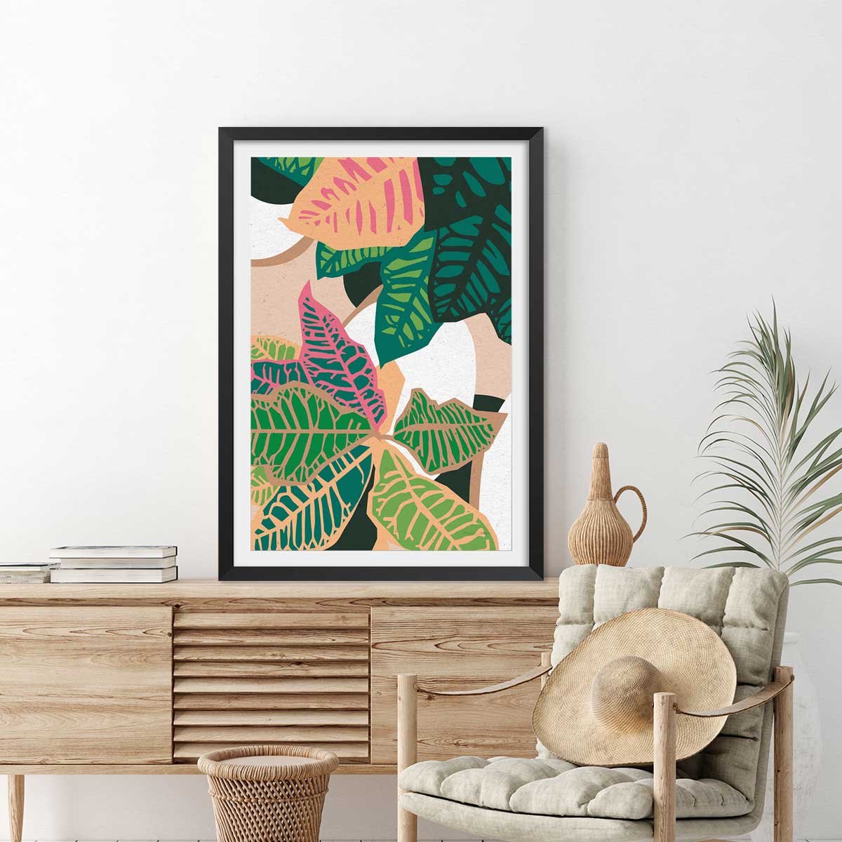 Poster colorful plants affiche + cadre en bois - noir, HEXOA