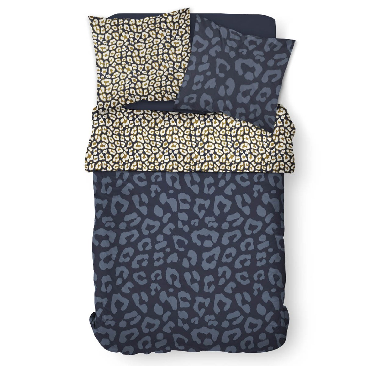 Parure de lit coton 2 personnes imprimé animalier SUNSHINE bleu, TODAY