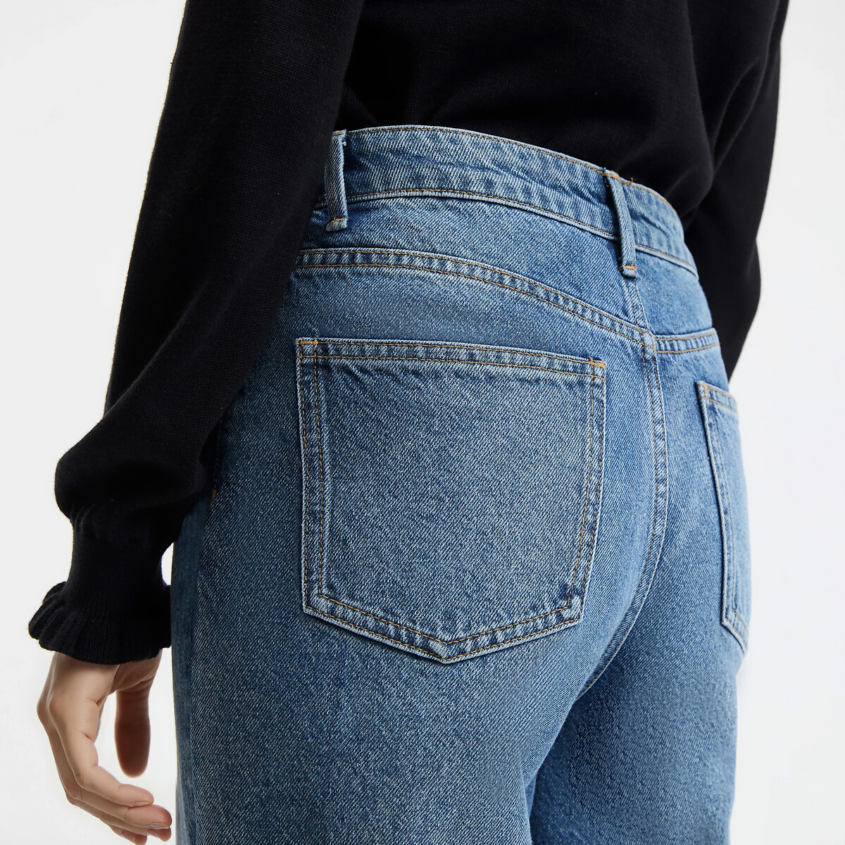 Jean mom en coton bio, Signature PAULINE bleu stone, LA REDOUTE COLLECTIONS
