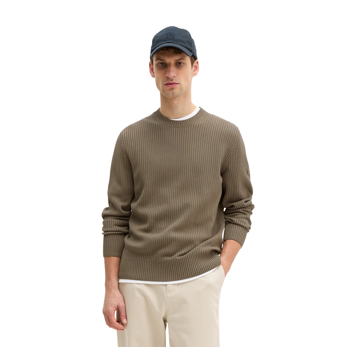 Pull-over regular en pur coton bio marron, MARC O'POLO