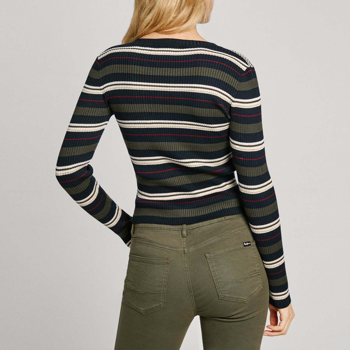Pull À Rayures Encôtelée vert feuille, PEPE JEANS