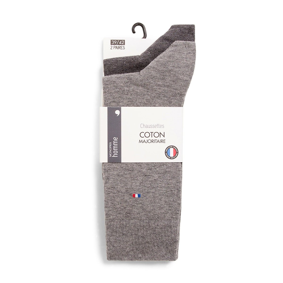 Lot de 2 paires de chaussettes unies gris, MONOPRIX