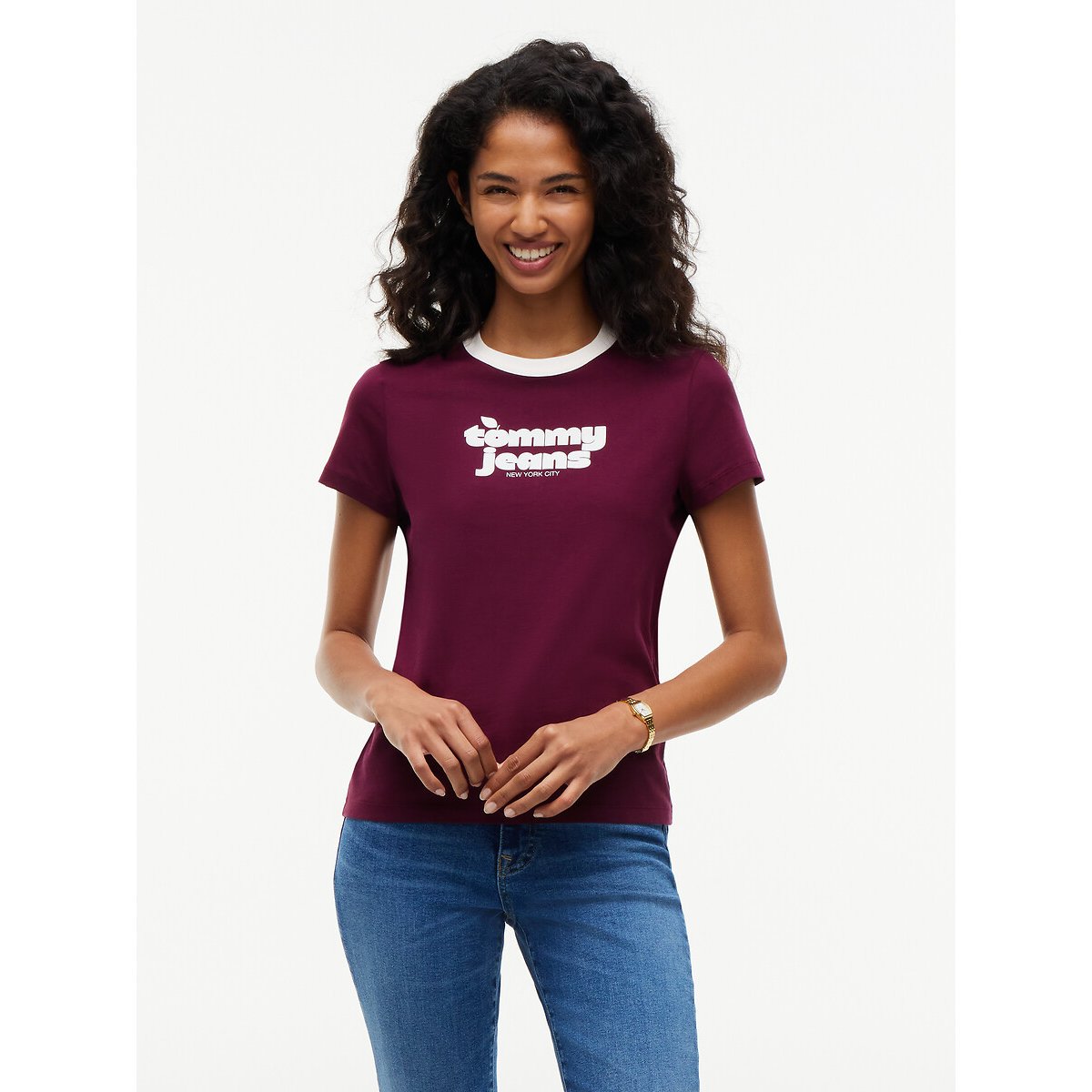 Tshirt col rond manches courtes bordeaux, TOMMY JEANS