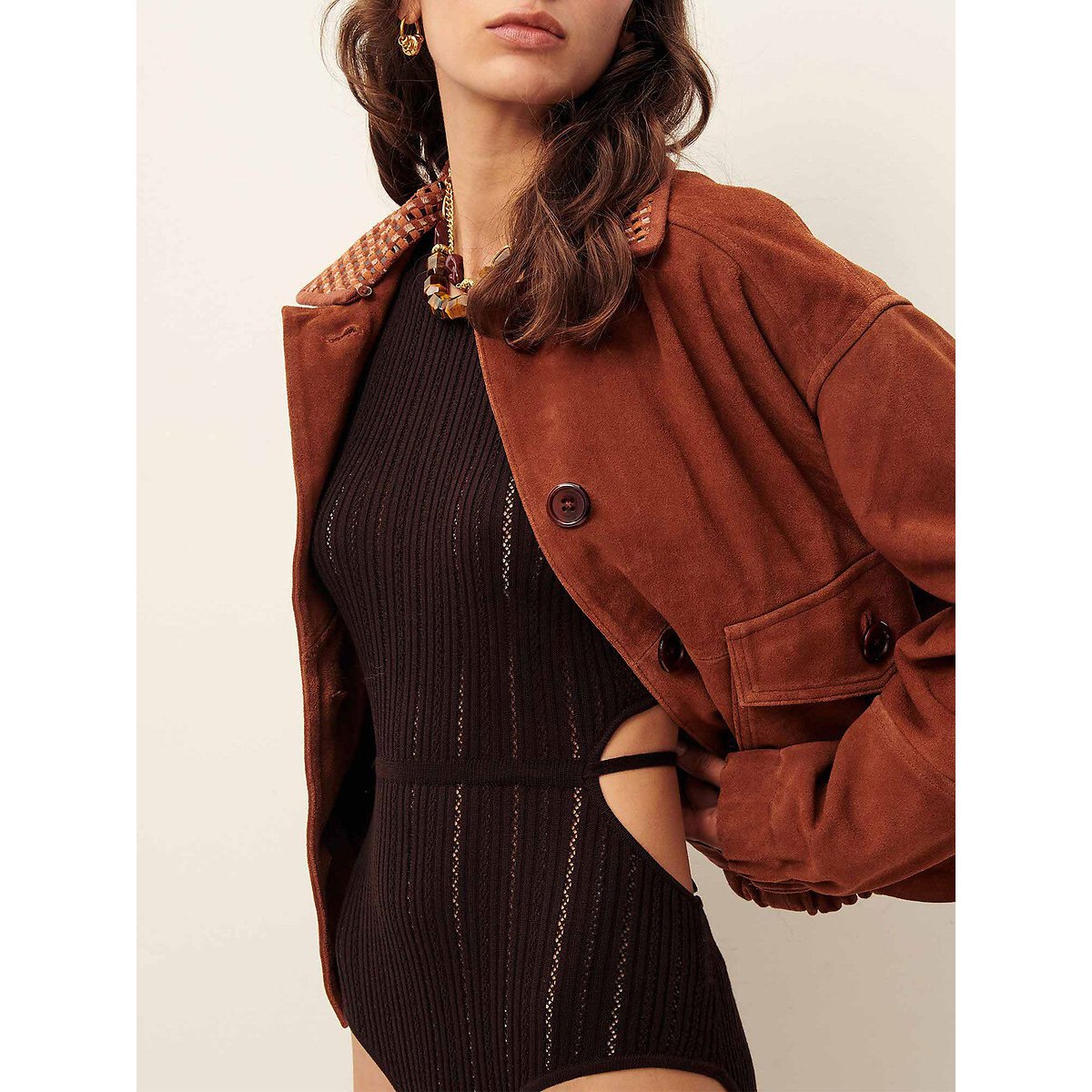 Body sans manches, tricoté en maille ajourée, ANDRADE marron, SESSUN
