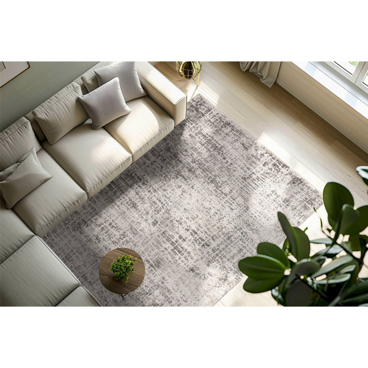 Tapis à poils courts effet relief 3d gris chiné clair et anthracite, ARTE ESPINA