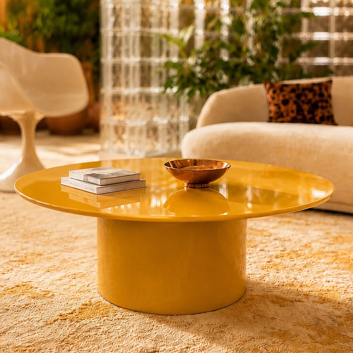Table basse Ø80cm, ELOA jaune, NOW'S HOME