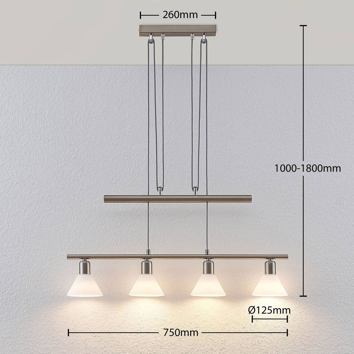Suspension en métal moderne, Delira blanc, nickel satiné, LINDBY