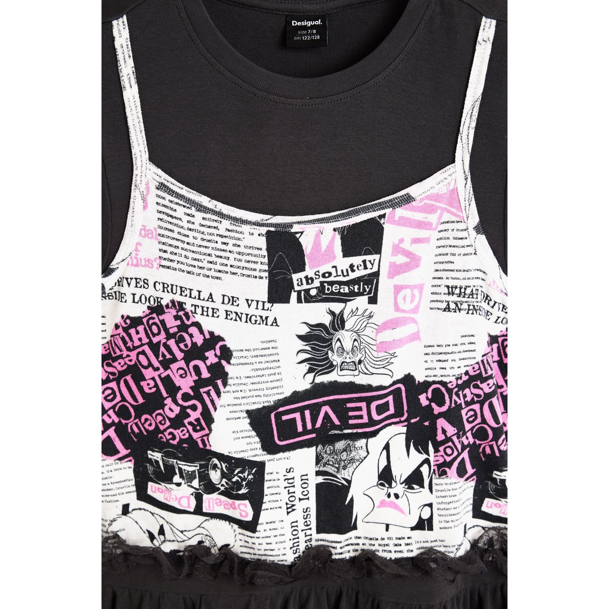 T-shirt à volants Cruella Disney™ noir, DESIGUAL