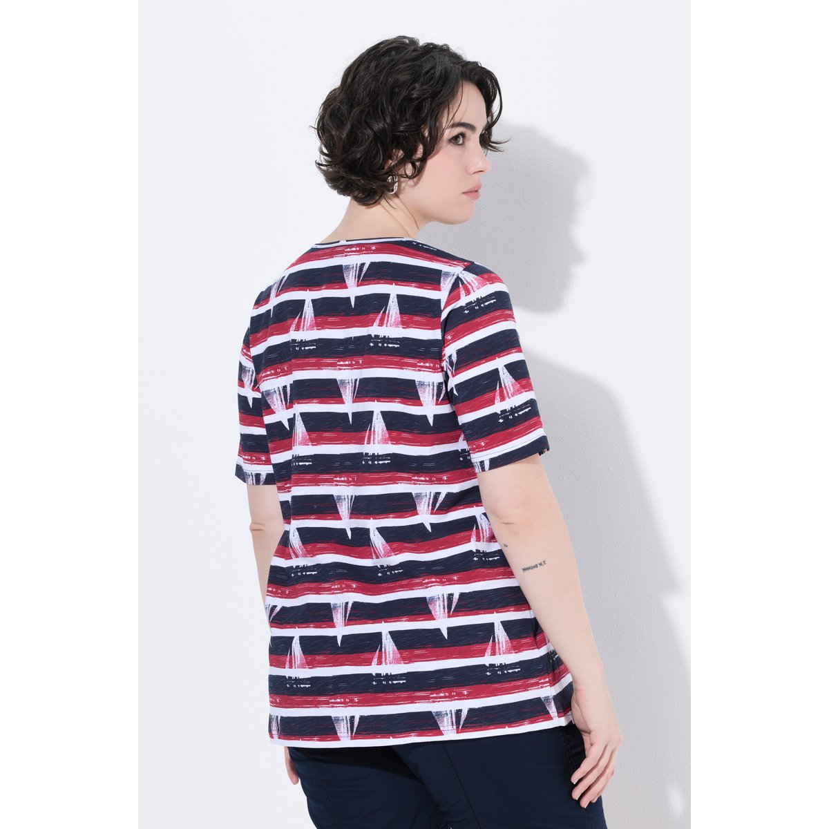T-shirt coupe évasée, motif voiliers marine, ULLA POPKEN