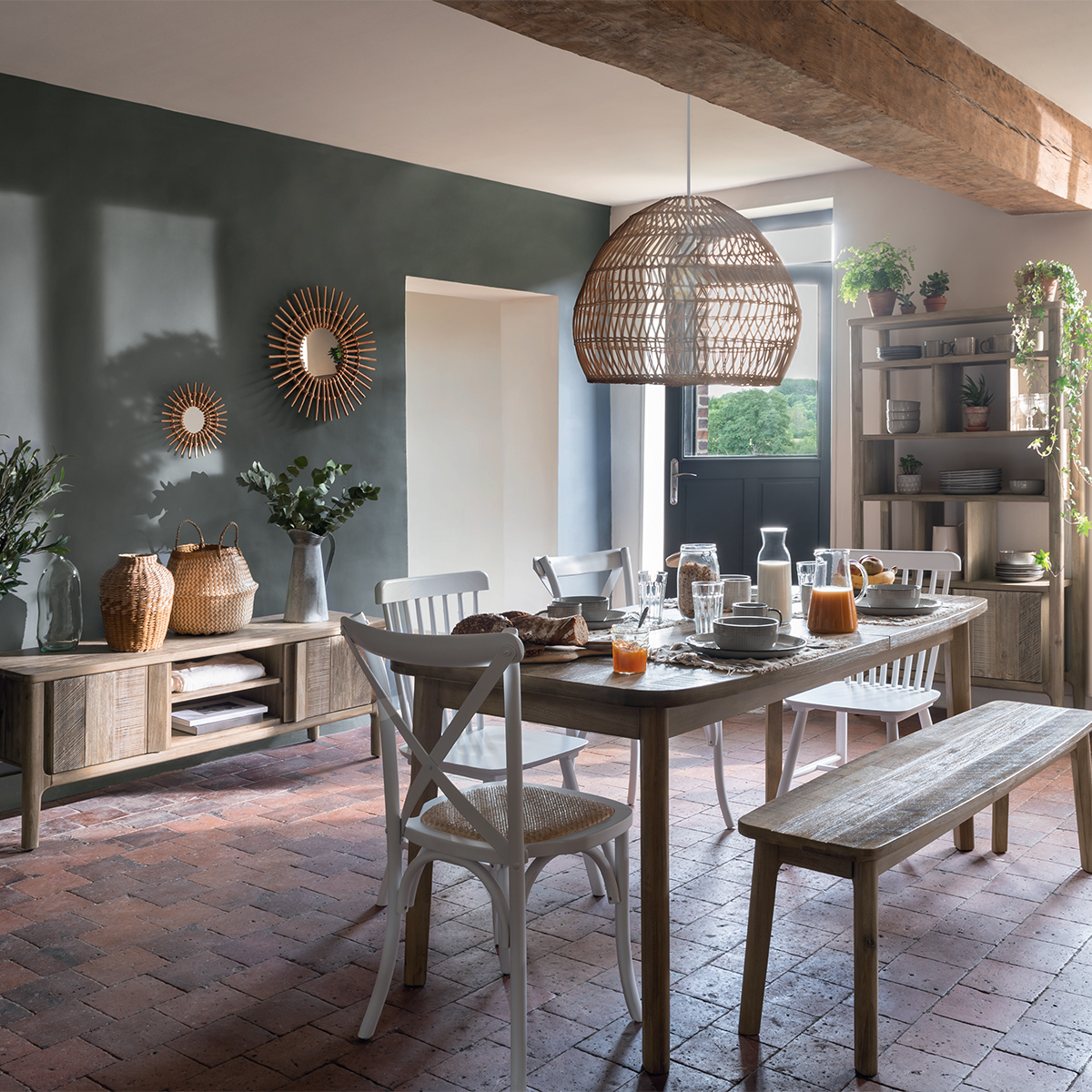Table à manger extensible en bois d'acacia BANILA beige, ATMOSPHERA