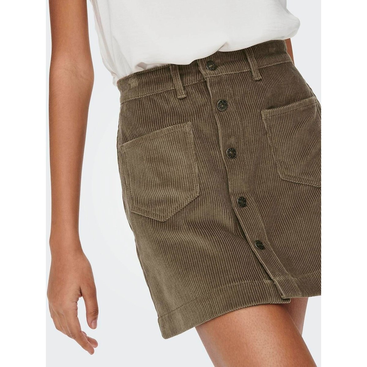 Jupe courte en velours boutonnée beige foncé, ONLY