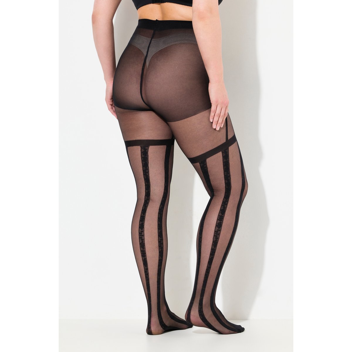 Collants, motif fleurs et rayures noir, ULLA POPKEN