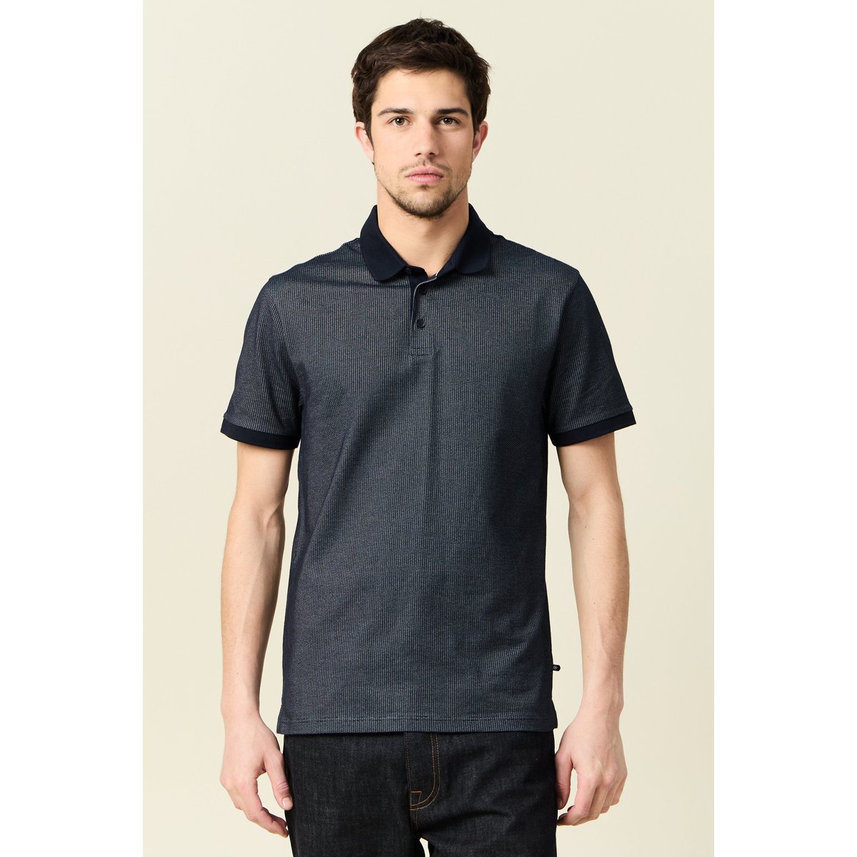Polo cintré manches courtes col polo bleu marine, BONOBO