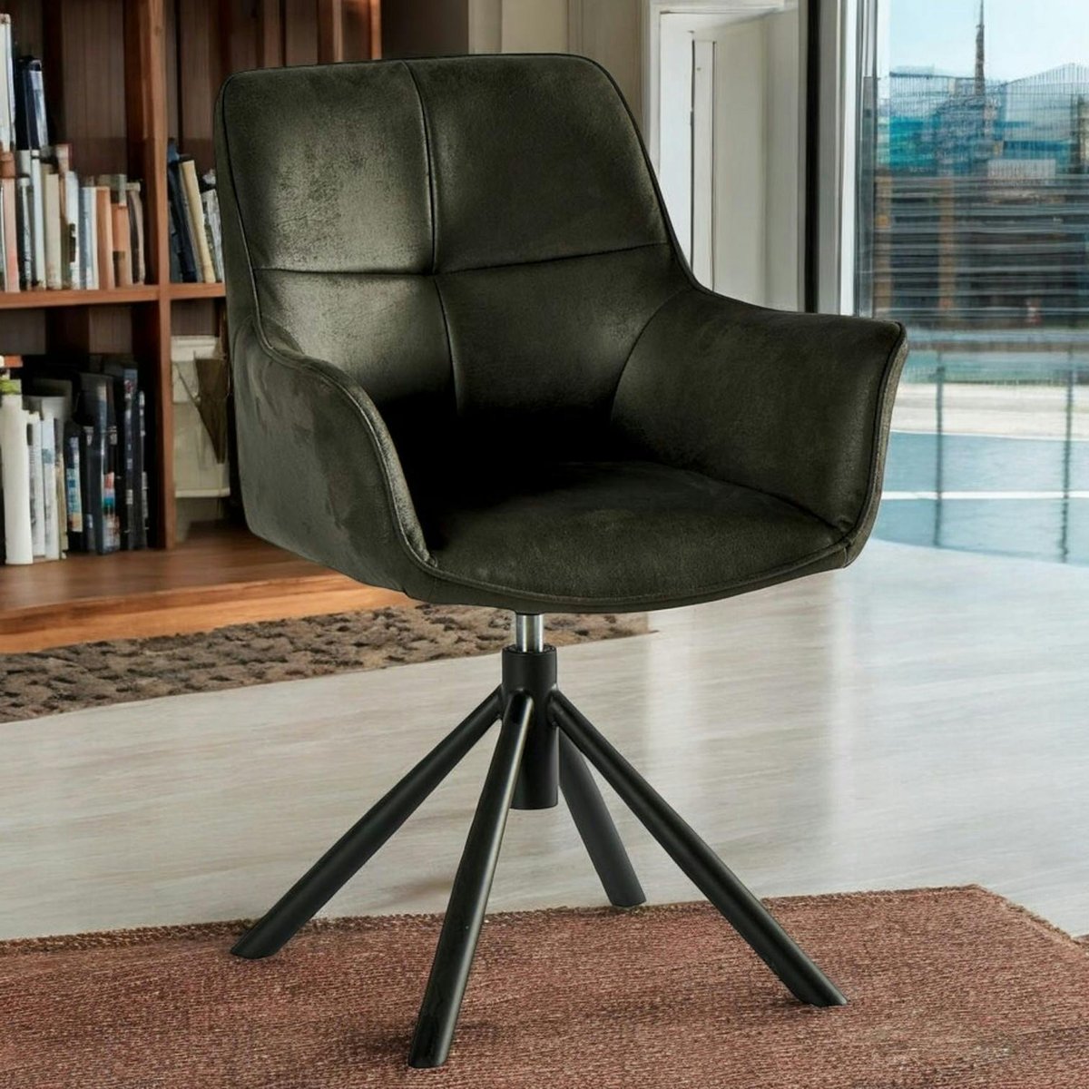 Fauteuil pivotant contemporain microfibre grise (lot de 2) IENA gris foncé, PIER IMPORT