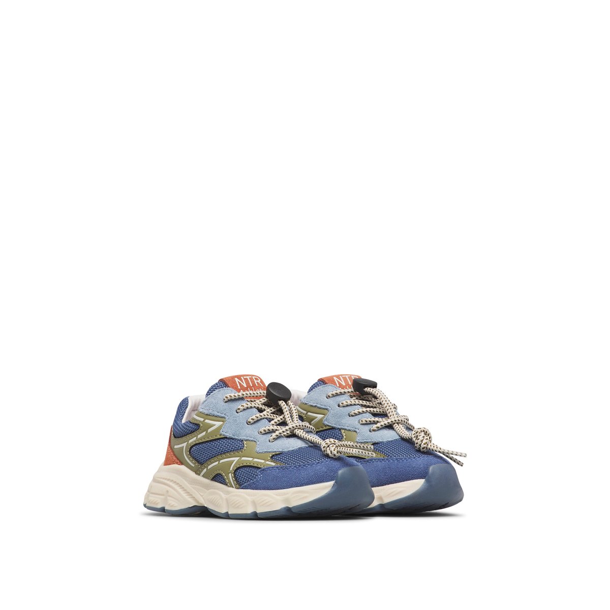 Sneakers en écopelle et tissu YAMBE. bleu-kaki, NATURINO