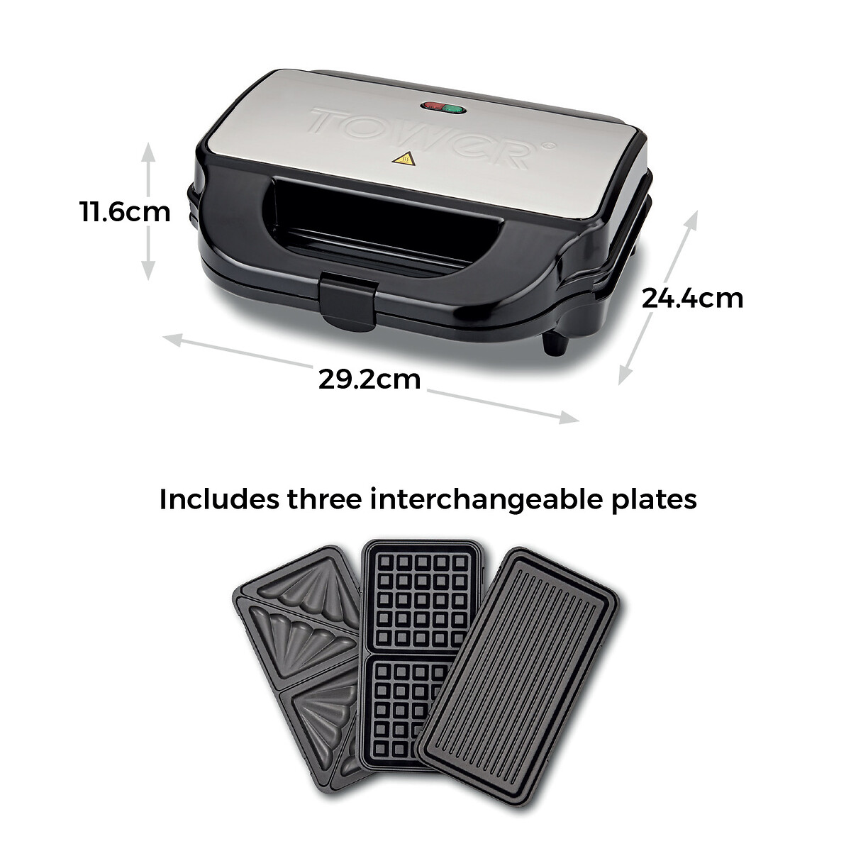 3-in-1 Deep Fill Sandwich Maker - T27032 stainless steel, TOWER