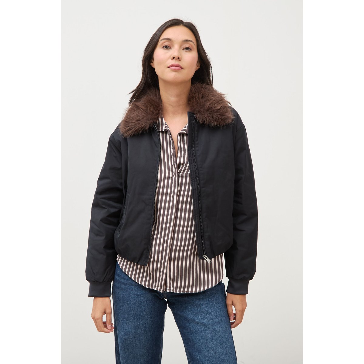 Blouson ample court col classique noir, BONOBO