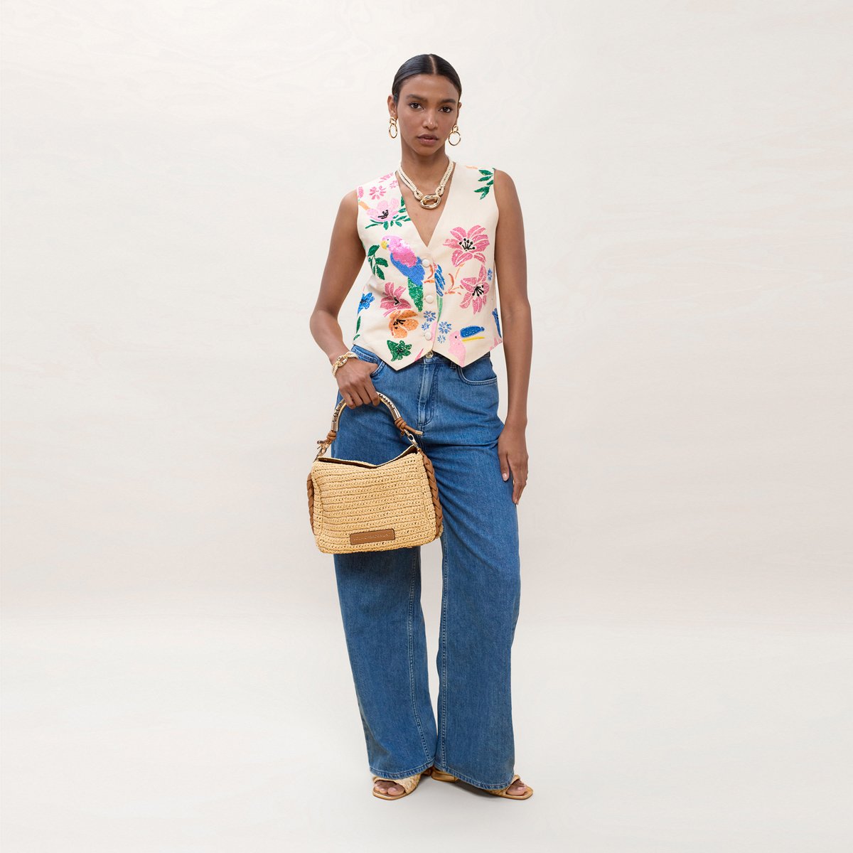 Gilet sans manches pailleté ecru, LOLA CASADEMUNT
