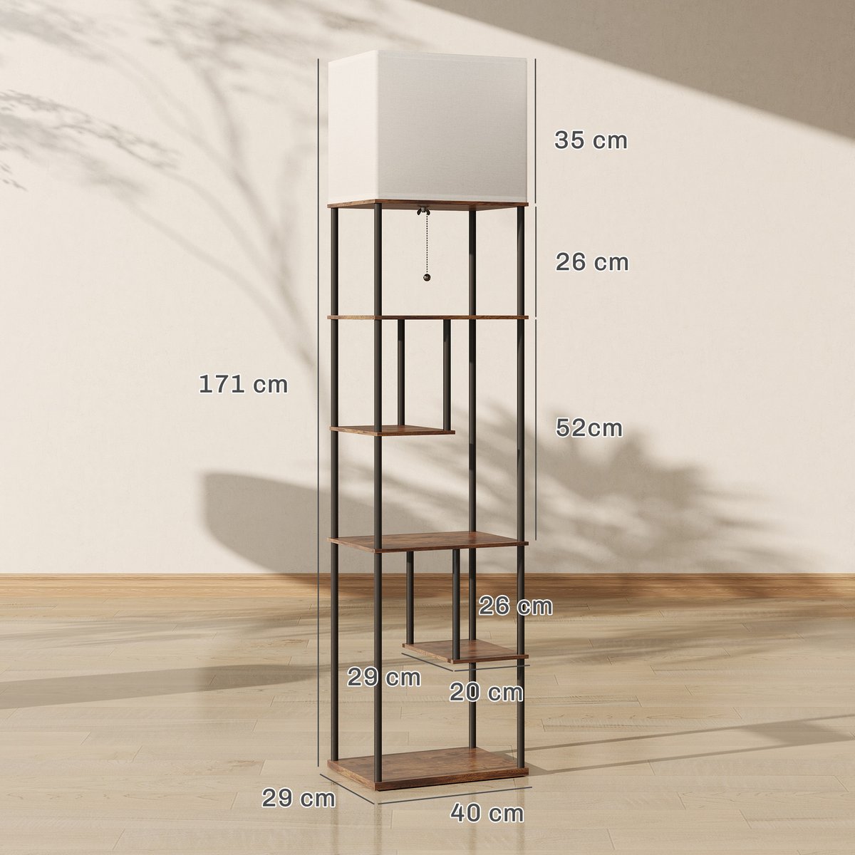 Lampadaire MDF Brun Rustique marron, HOMCOM