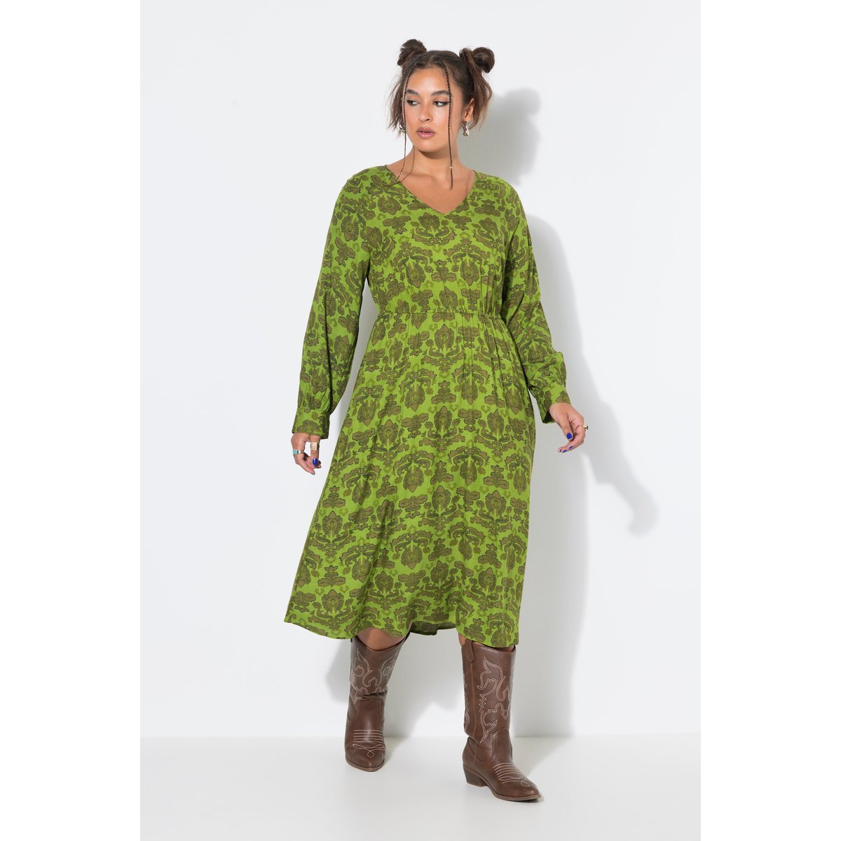 Robe midi, coupe évasée. Ruban élastique petit pois, STUDIO UNTOLD