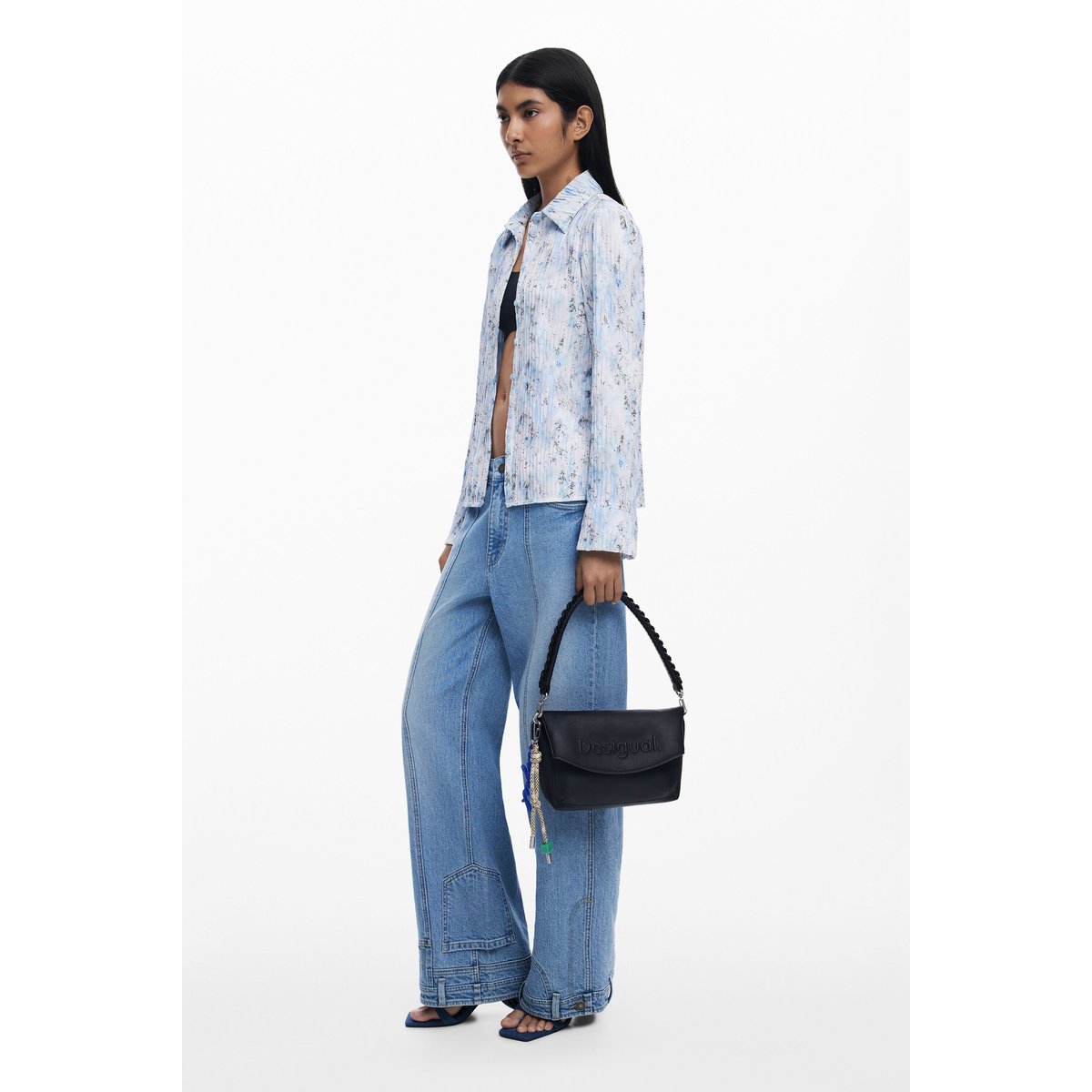 Sac à rabat logo 3D moyen noir, DESIGUAL