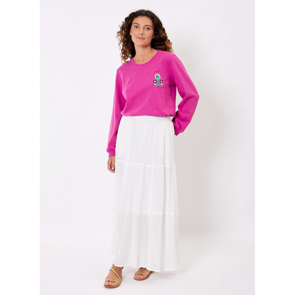 Sweat brodé coton biologique uni GUSTAVO fushia broderie, LA FIANCÉE