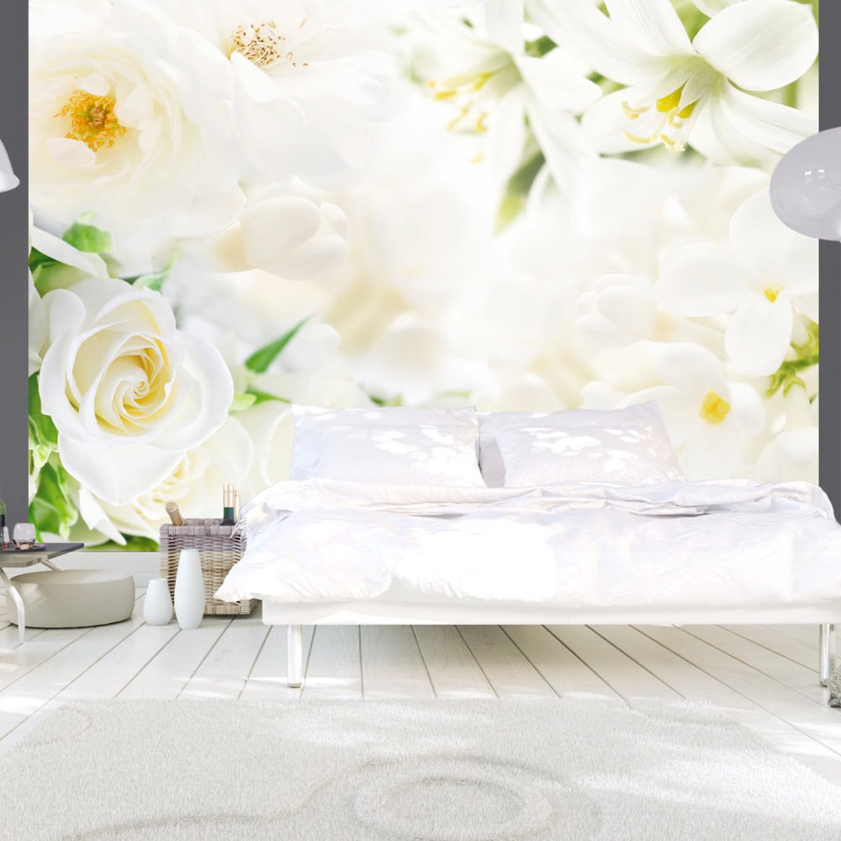 Papier peint intissé panoramique Fleurs White sigh vert, EDEN