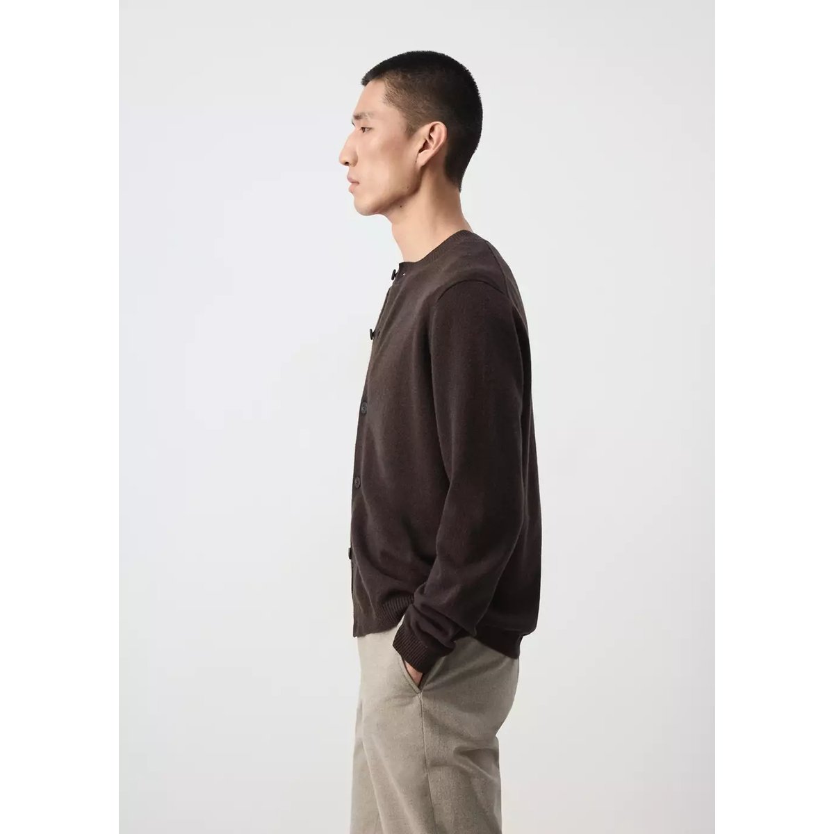 Cardigan 100 % laine maille fine chocolat, MANGO MAN