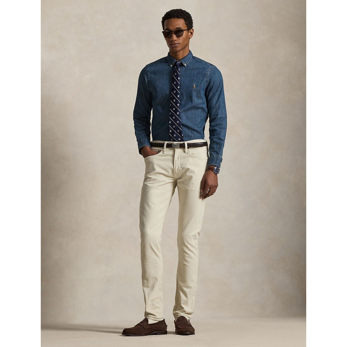 Camicia sportiva slim in denim blu scuro, POLO RALPH LAUREN