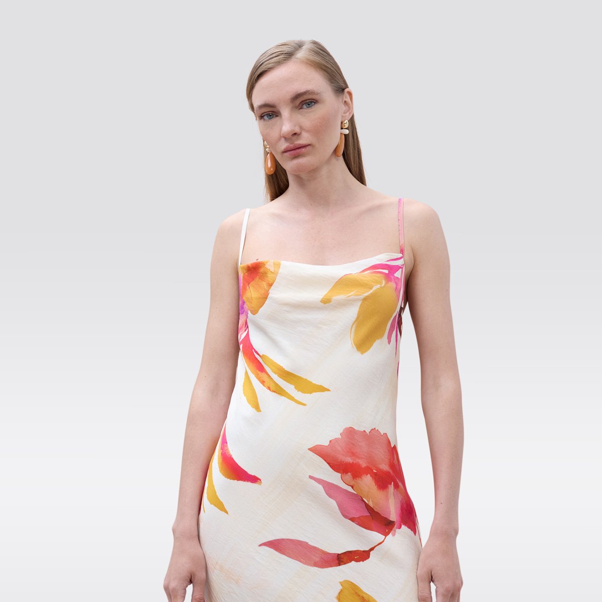 Robe longue fluide à fines bretelles imprimée ecru, LOLA CASADEMUNT