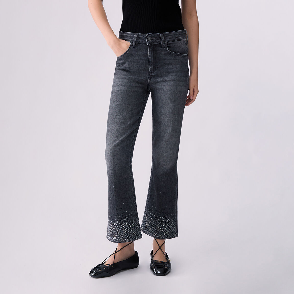 Jean bootcut avec strass denim gris, LIU JO