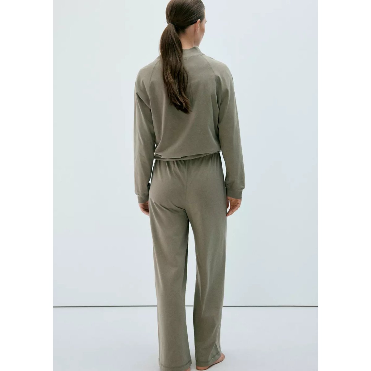 Pantalon droit en coton à finition douce vert, MANGO