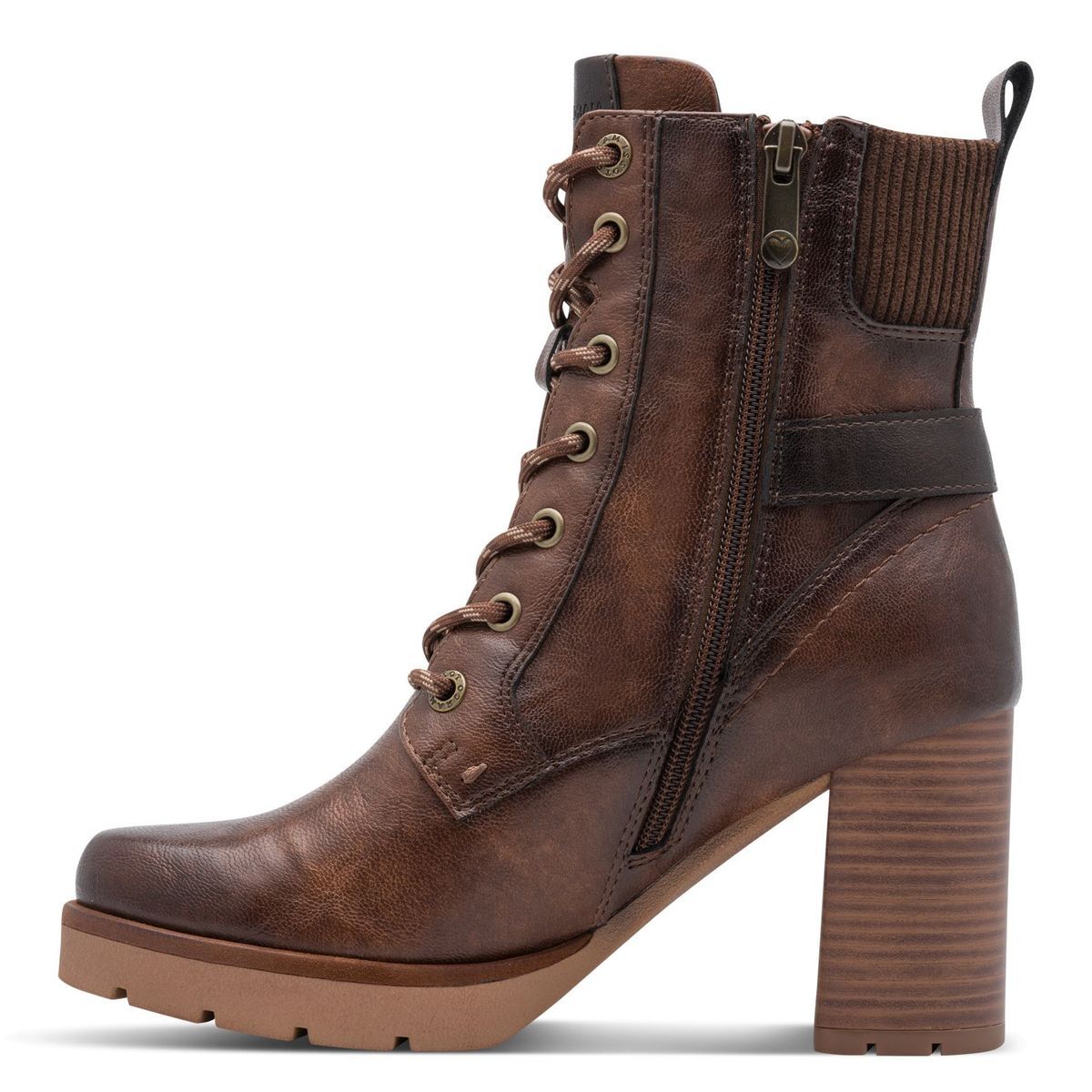 Bottine talon bloc marron cognac combiné, MARCO TOZZI
