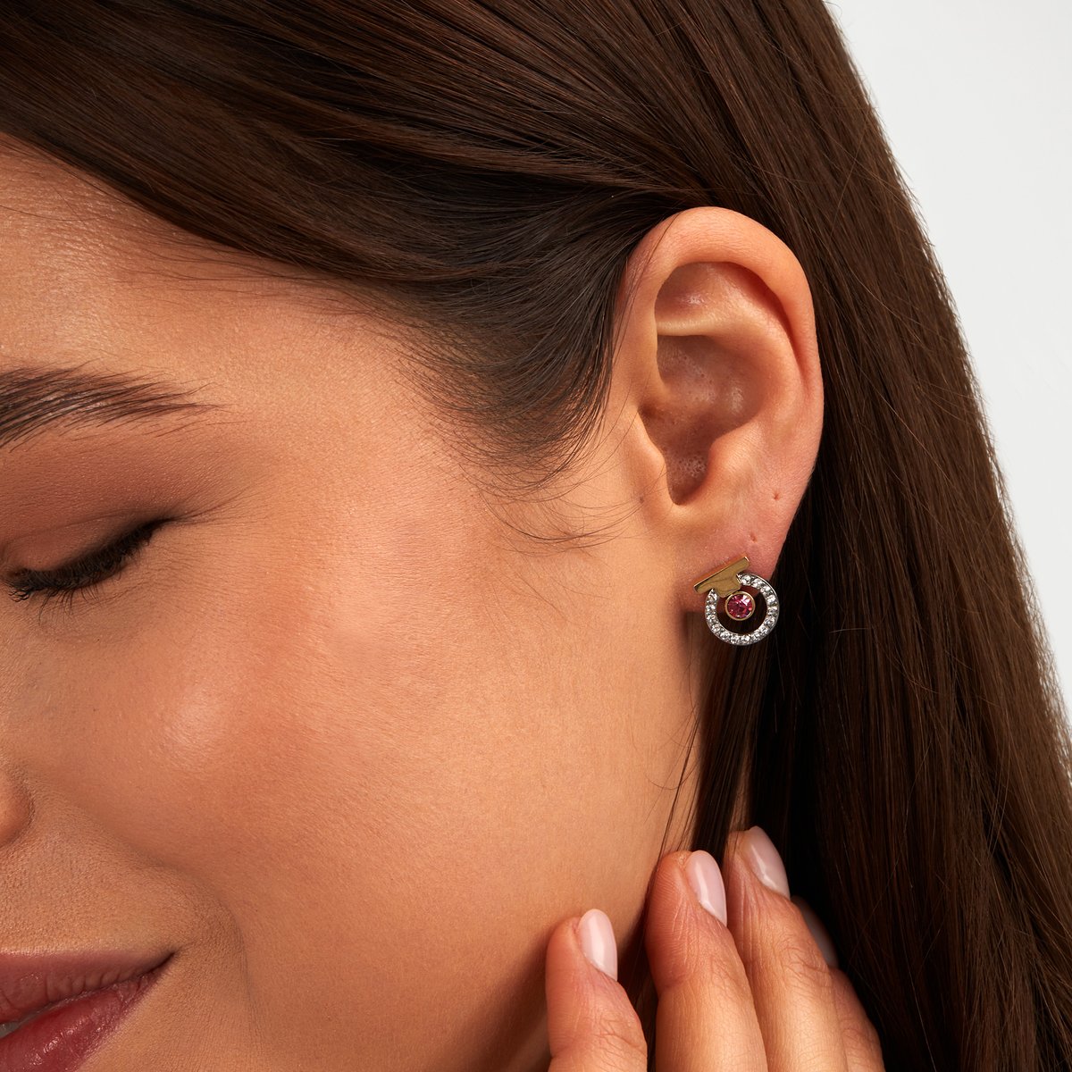 Boucles D'Oreilles en acier, cristaux, T-LOGO argent, or, rose, TRUSSARDI