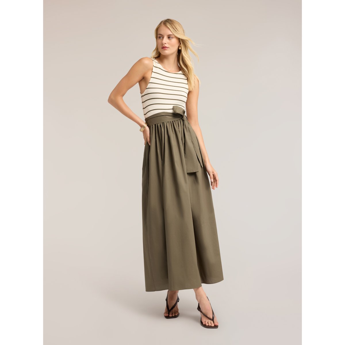 Robe avec jupe et top à rayures verde militare, MOTIVI