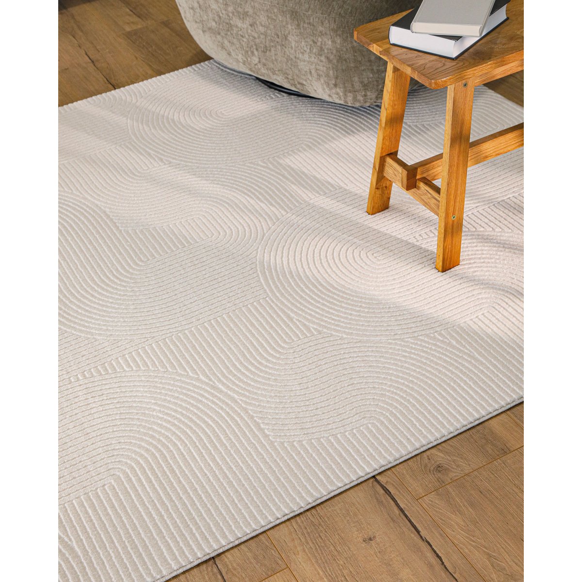 WECONhome Nuuk Arc, tufté, tapis poils courts, motif arc en relief, lavable, certifié OEKO-TEX® , Nuuk Arc crème blanc, WECON HOME