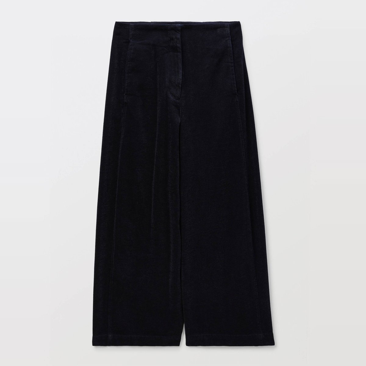 Pantalon large en chenille raccourci marine, MONOPRIX