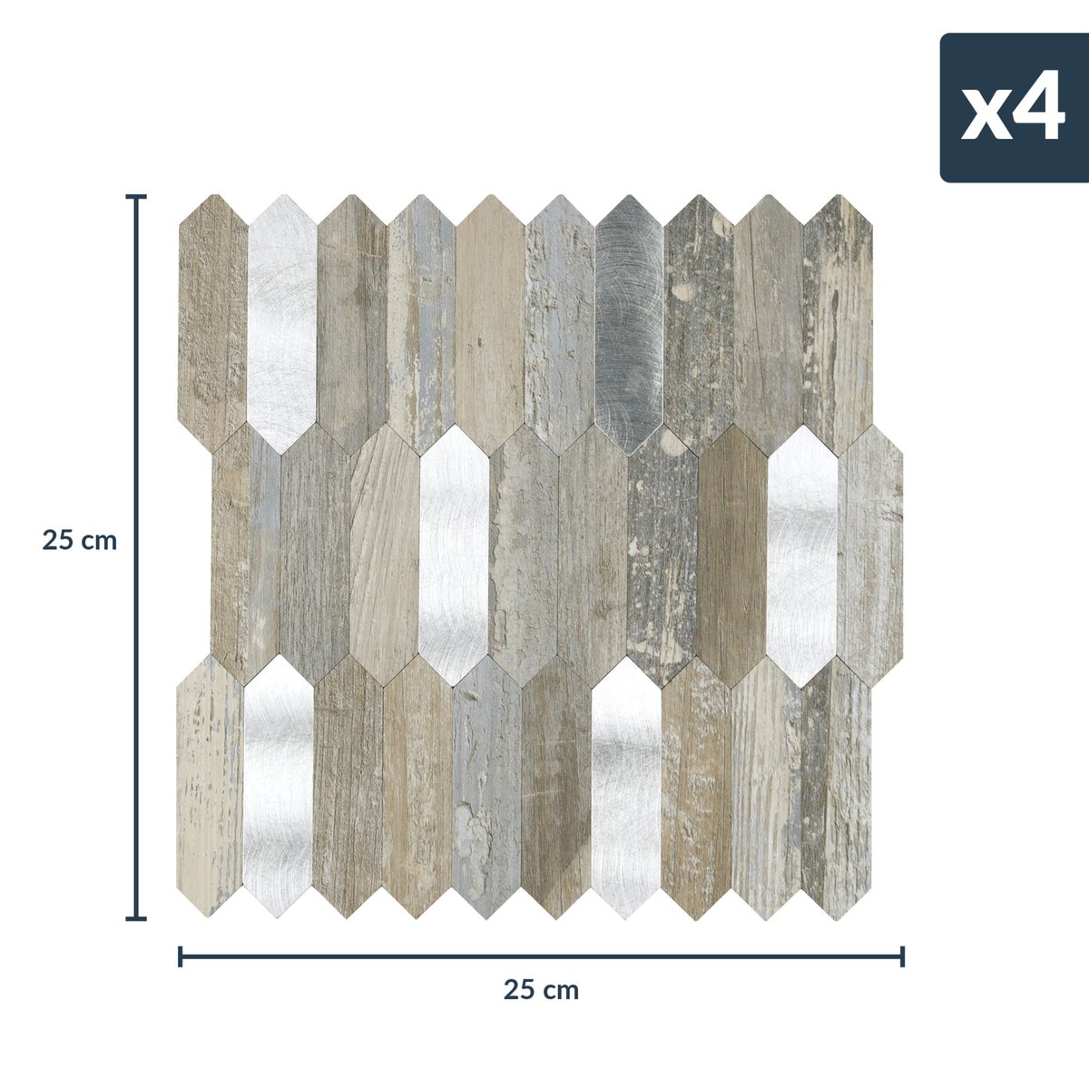 Crédence adhésive murale 3D - Effet bois et métal 4 pièces couleur unique, DOUCEUR D'INTÉRIEUR