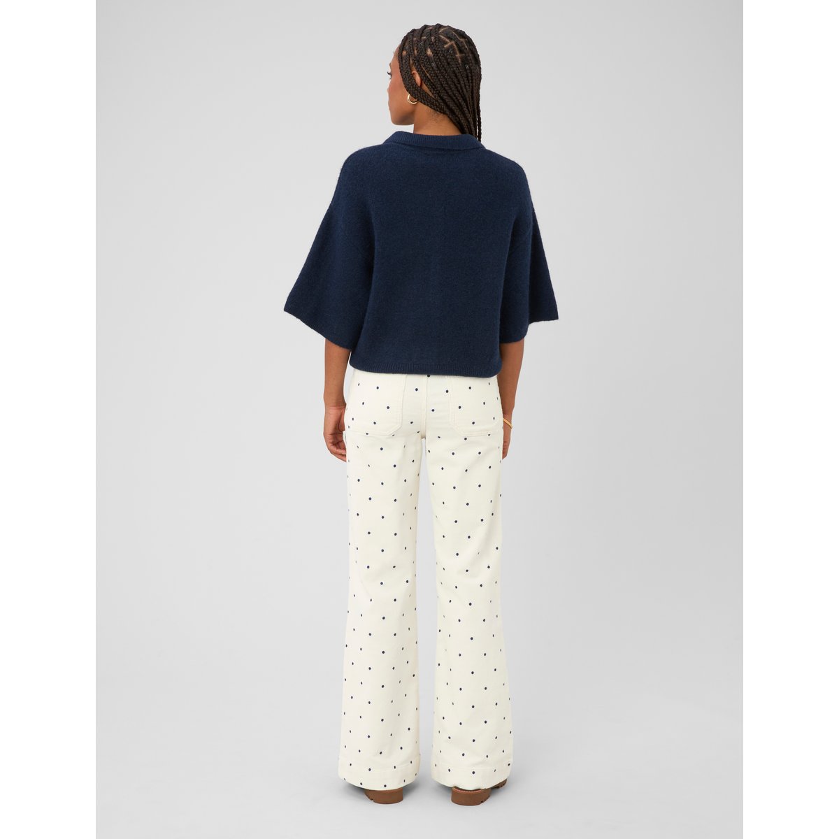 Pantalon imprimé coupe droite blanc écru, BZB
