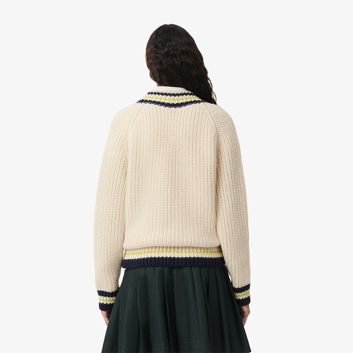 Pull tennis col V oversize en laine blanc-i63, LACOSTE