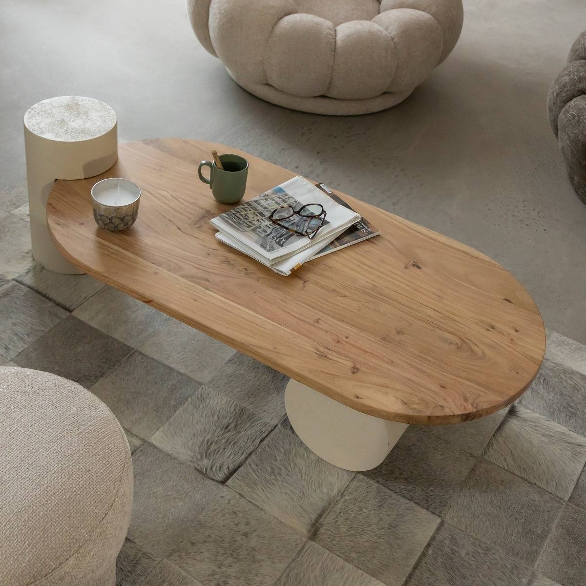 Table basse en bois d'acacia ovale DALVA bois clair, MADE IN MEUBLES