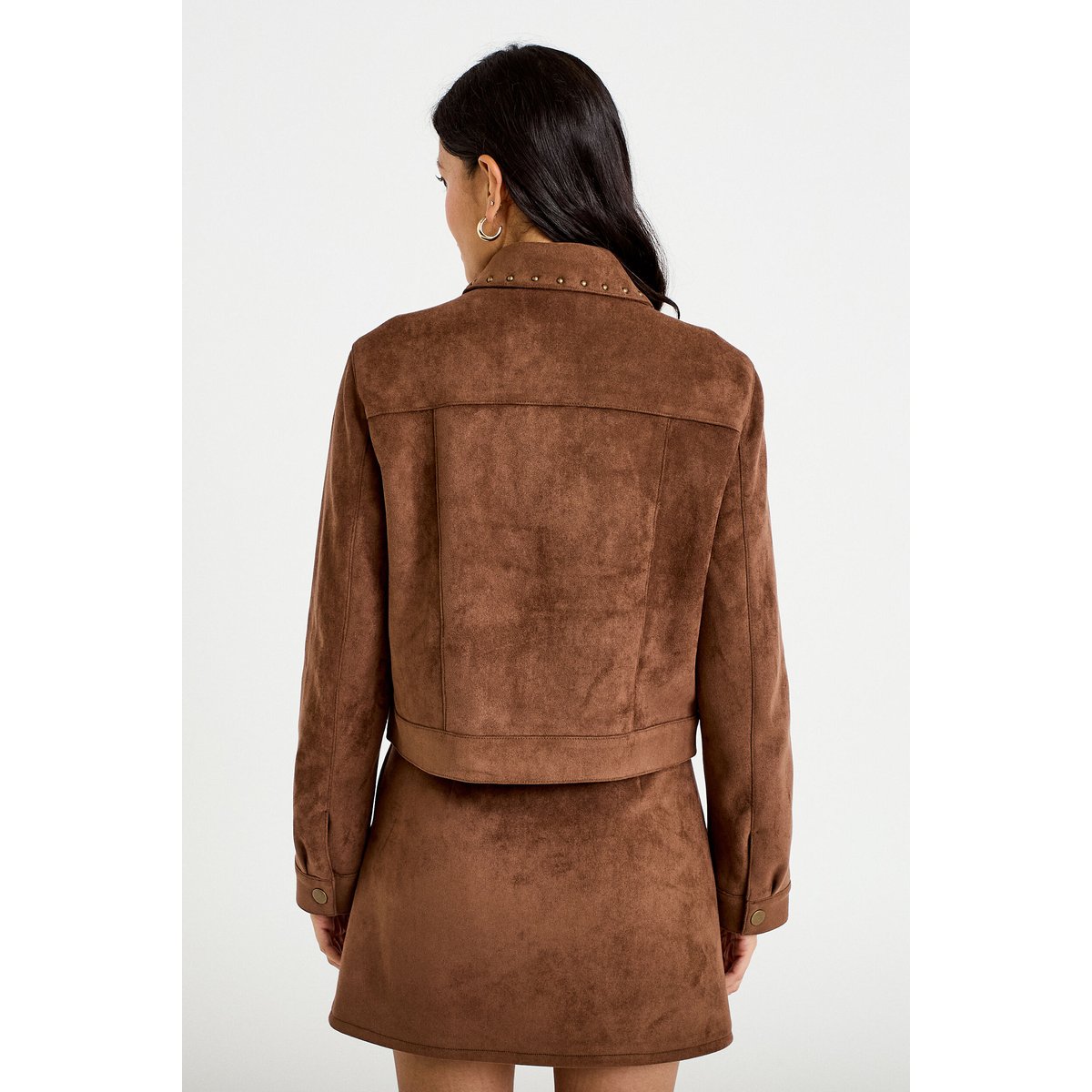 Veste droite cropped col tailleur marron, CACHE CACHE