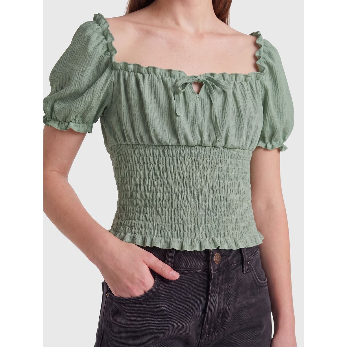Top Smocké hedge green, KIDS ONLY