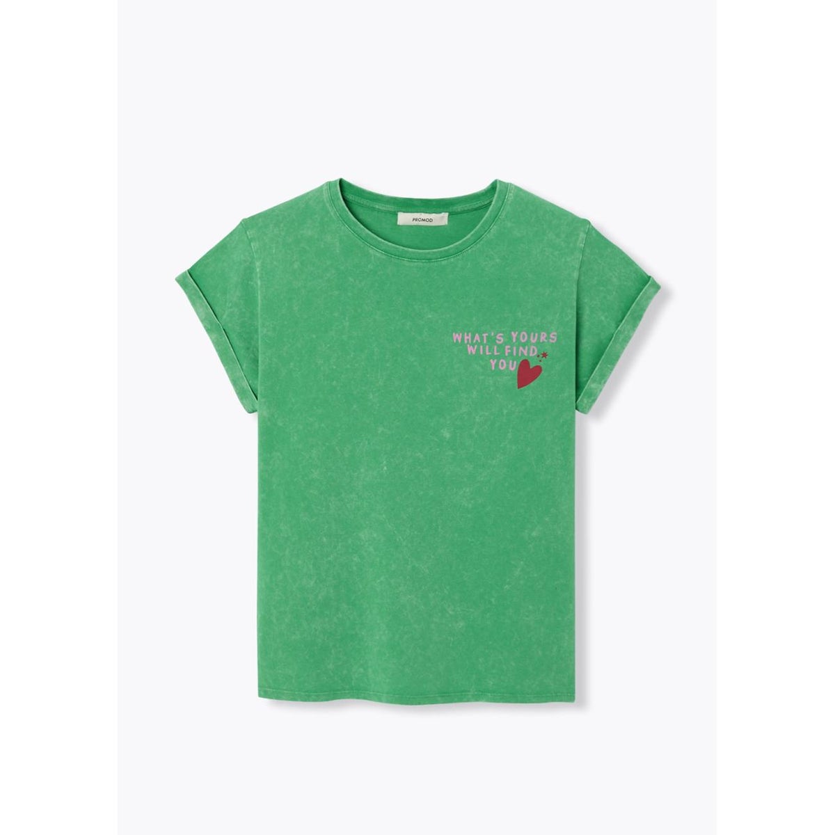 T-shirt à message coeur imprimé vert, PROMOD