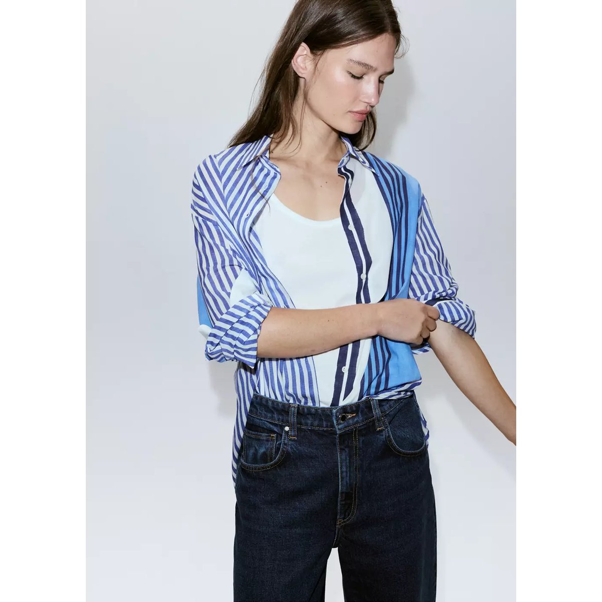 Chemise 100 % coton rayures bleu, MANGO